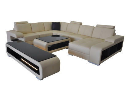 Leather sofa Living landscape Suite Design Modern Corner Sofa U-shape Table TV cabinet G8028