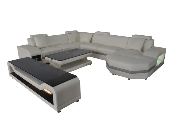 Leather Sofa Couch Upholstery Corner Seat Suite Living landscape U-shape couchen +USB