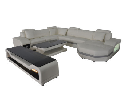 Leather Sofa Couch Upholstery Corner Seat Suite Living landscape U-shape couchen +USB