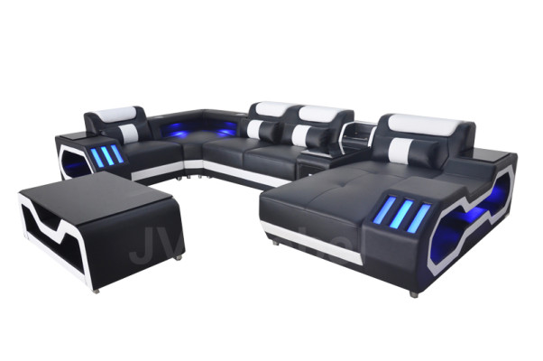 Leather Sofa Couch Upholstery Corner Suite Modern Living landscape Table + USB + LED
