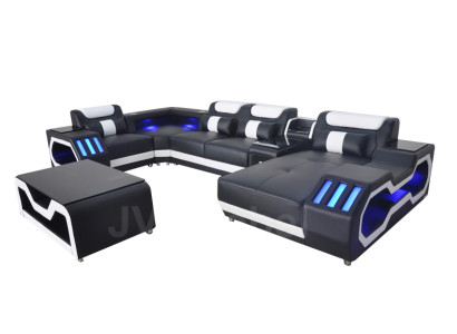 Leather Sofa Couch Upholstery Corner Suite Modern Living landscape Table + USB + LED