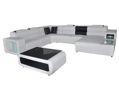 Design Leather Upholstery Corner Leather Seat Sofa USB Upholstery Corner Living Landscape Room