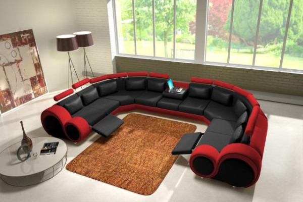 Great Leather Living landscape U shaped Corner sofa Seating Set Upholstery Corner USB