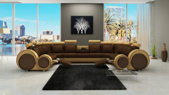 Modern Leather Couch Corner sofa Upholstery Couches XXL Big Living areas + USB