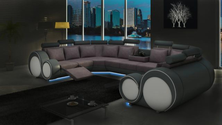Modern Leather Couch Corner sofa Upholstery Couches XXL Big Living areas + USB