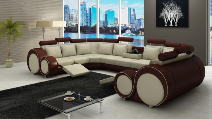 Modern Leather Couch Corner sofa Upholstery Couches XXL Big Living areas + USB