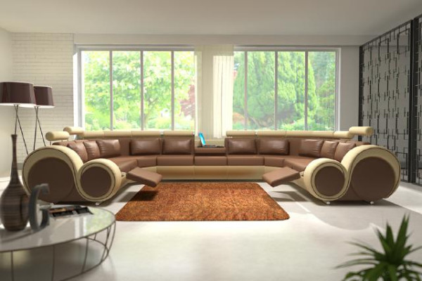 Leather sofa Upholstery Couch Living landscape Leather Textile Sofa XXL Corner sofa