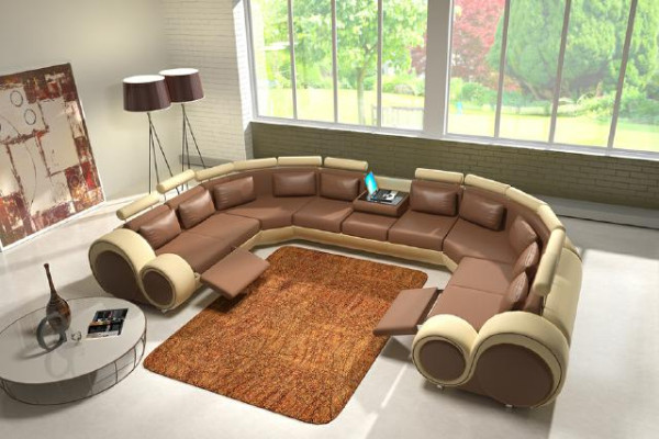 Leather sofa Upholstery Couch Living landscape Leather Textile Sofa XXL Corner sofa