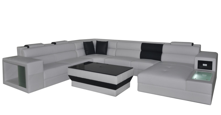 Corner sofa Corner suite Corner sofa Sofa Couch Upholstery Living landscape Table LED USB new