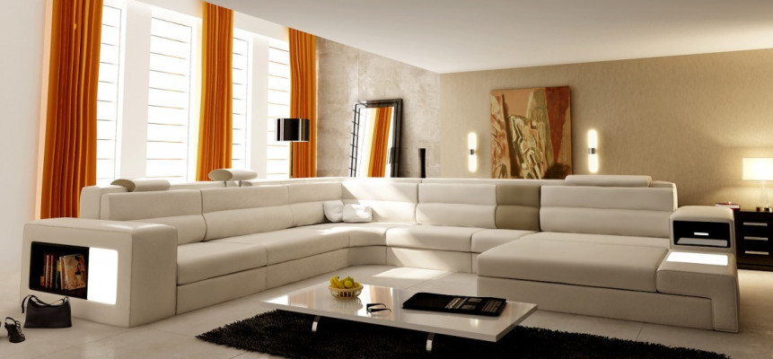 Corner sofa Corner suite Corner sofa Sofa Couch Upholstery Living landscape Table LED USB new