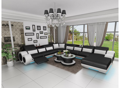 Leather sofa Couch Living landscape Corner sofa Corner Suite Design Modern Sofa with USB