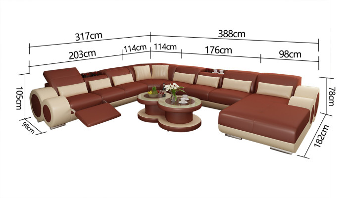 Leather sofa Couch Living landscape Corner sofa Corner Suite Design Modern Sofa with USB