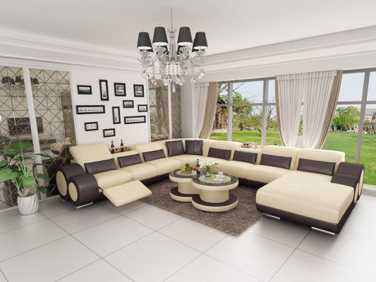 Leather sofa Couch Living landscape Corner sofa Corner Suite Design Modern Sofa with USB