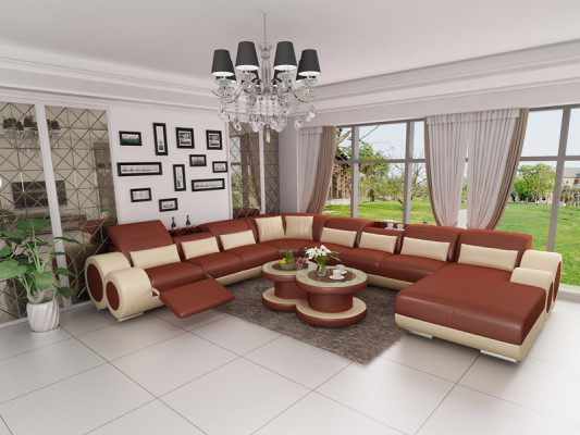 Leather sofa Couch Living landscape Corner sofa Corner Suite Design Modern Sofa with USB