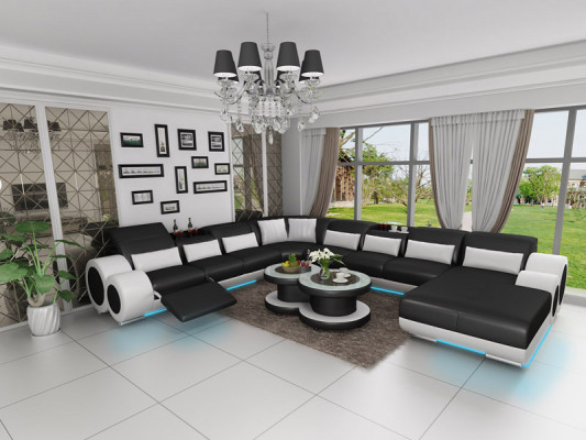 Leather sofa Couch Living landscape Corner sofa Corner Suite Design Modern Sofa