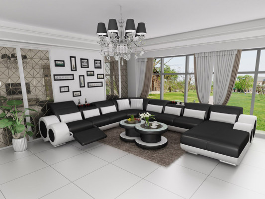 Leather sofa Couch Living landscape Corner sofa Corner Suite Design Modern Sofa