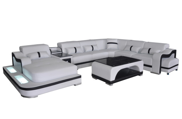 Leather Couch Upholstery Seat Living landscape Design Modern Corner Suite U-shape + Table