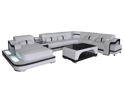 Leather Couch Upholstery Seat Living landscape Design Modern Corner Suite U-shape + Table