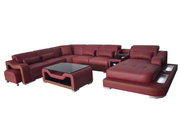 Leather Living landscape Suite Design Modern Corner Sofa Couch U-shape G8027G Table
