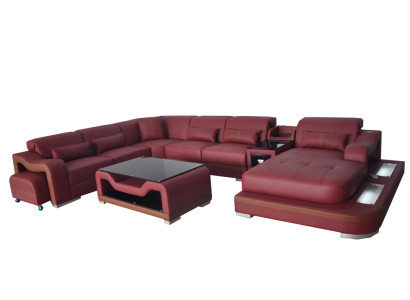 Leather Living landscape Suite Design Modern Corner Sofa Couch U-shape G8027G Table