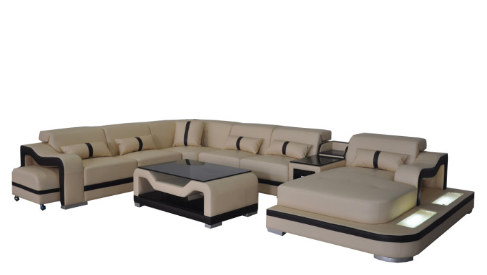 Leather Living landscape Suite Design Modern Corner Sofa Couch U-shape G8027G Table