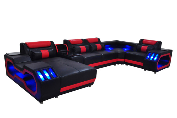 Leather Sofa Couch Living landscape Suite Design Modern Sofa U-shape Sofa with USB