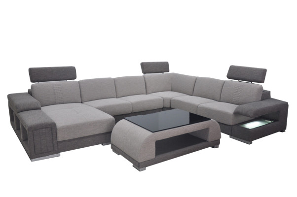 Corner Fabric Modern XXL Couch Living landscape Textile Sofa U-shape B2015 Fabric +Table