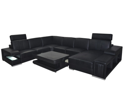 Leather Sofa Couch Upholstery Corner Seat Suite Corner couchen Living landscape +Table
