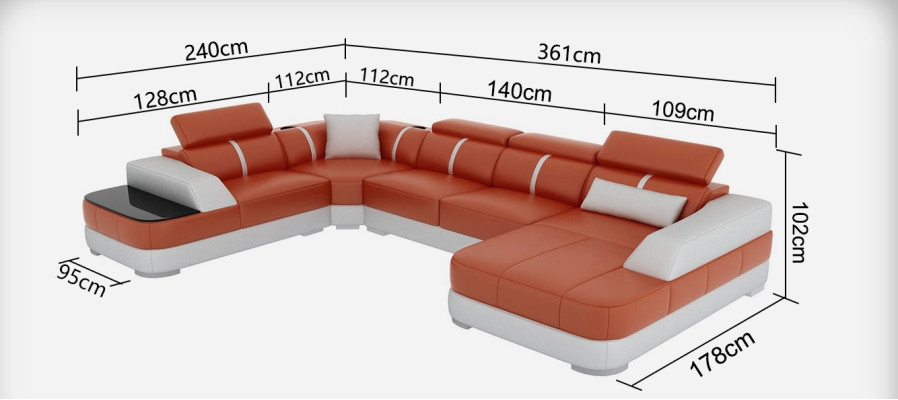 Design Corner Couch Seat Leather Upholstery Corner Suite Living landscape Sofa with USB