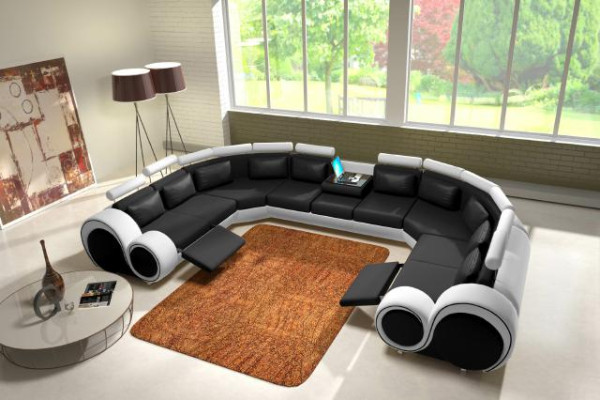 Leather sofa with USB Upholstery Sofa Couch Corner sofa Living landscape Giant XXL Relax new