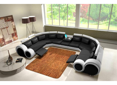 Leather sofa with USB Upholstery Sofa Couch Corner sofa Living landscape Giant XXL Relax new