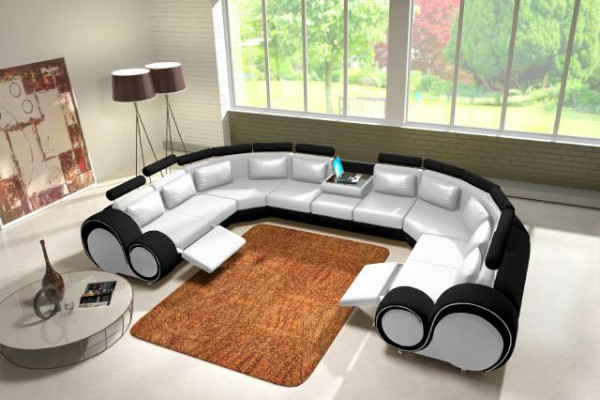 Leather sofa with USB Upholstery Sofa Couch Corner sofa Living landscape Giant XXL Relax new