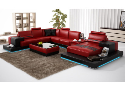 Leather sofa Couch Living landscape Corner sofa Corner Suite Design Modern Sofa + USB