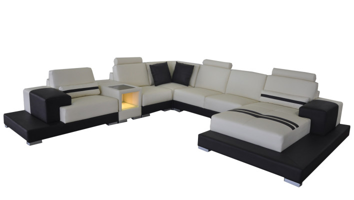 Leather Sofa Couch Living Landscape Corner Suite Design Modern Sofa U-shape USB