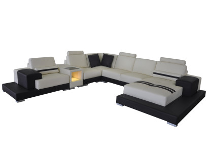 Leather Sofa Couch Living Landscape Corner Suite Design Modern Sofa U-shape USB
