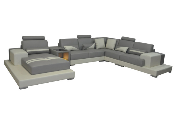 Leather Sofa Couch Living Landscape Corner Suite Design Modern Sofa U-shape USB