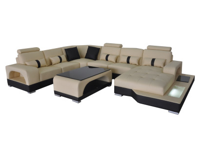 Leather Sofa Modern Couch Design Living landscape + Table Corner Couches Seat with USB