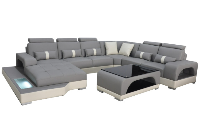 Leather Sofa Modern Couch Design Living landscape + Table Corner Couches Seat with USB
