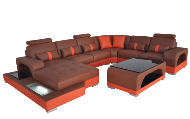 Leather Sofa Modern Couch Design Living landscape + Table Corner Couches Seat with USB