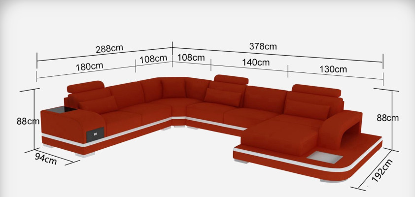 Leather sofa Living landscape Corner sofa Sitting area Sofa Couch + USB + Table