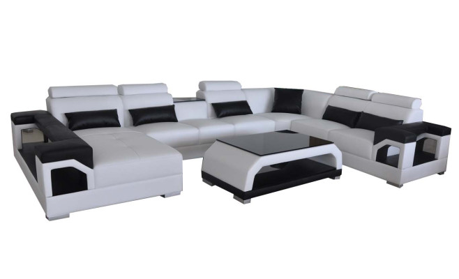 Leather Sofa Modern Seat Couch Upholstery Design Living landscape + Table Corner