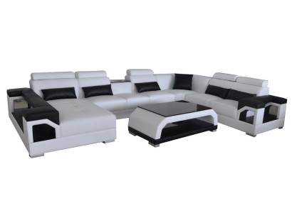 Leather Sofa Modern Seat Couch Upholstery Design Living landscape + Table Corner