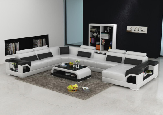 Leather Sofa Modern Seat Couch Upholstery Design Living landscape + Table Corner