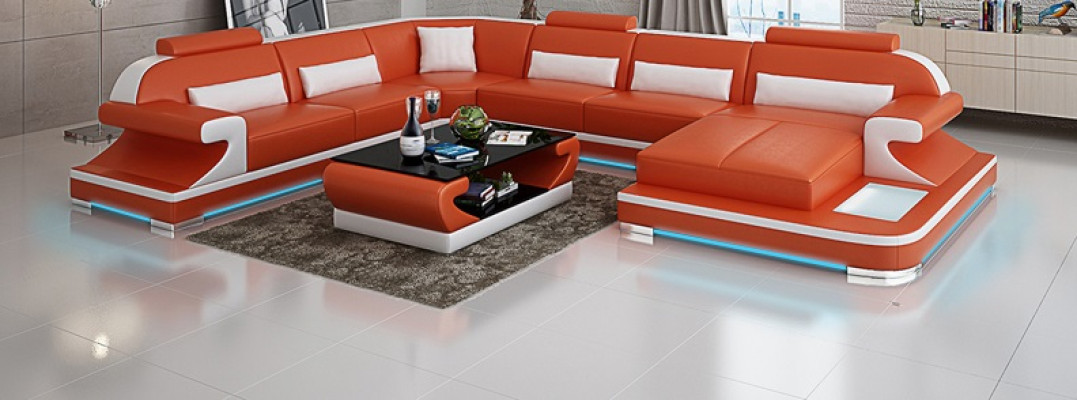 Leather sofa Couch Living landscape Corner sofa Corner Suite Design Modern Sofa with USB