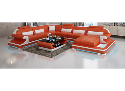 Leather sofa Couch Living landscape Corner sofa Corner Suite Design Modern Sofa with USB