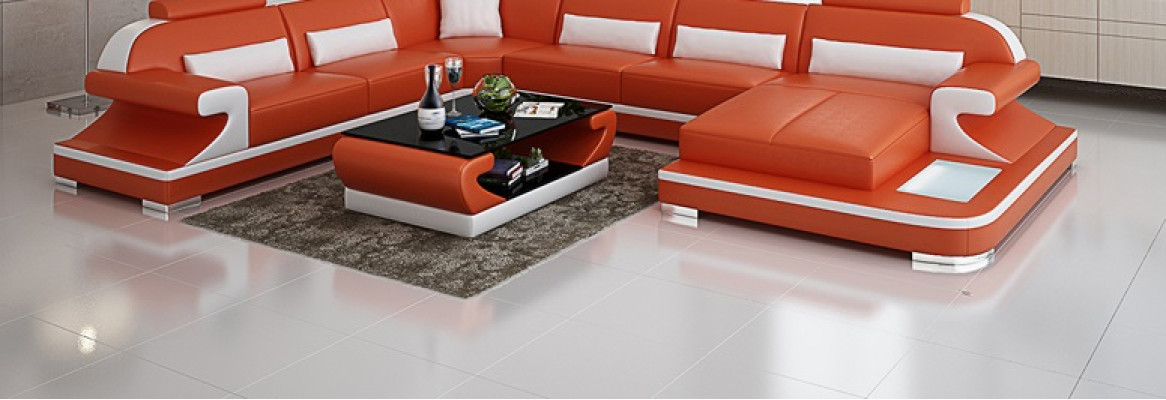 Leather sofa Couch Living landscape Corner sofa Corner Suite Design Modern Sofa with USB