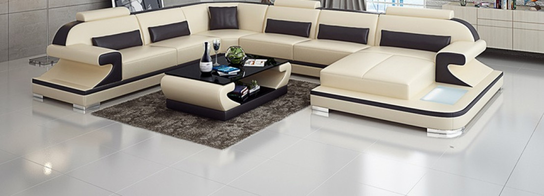 Leather sofa Couch Living landscape Corner sofa Corner Suite Design Modern Sofa with USB