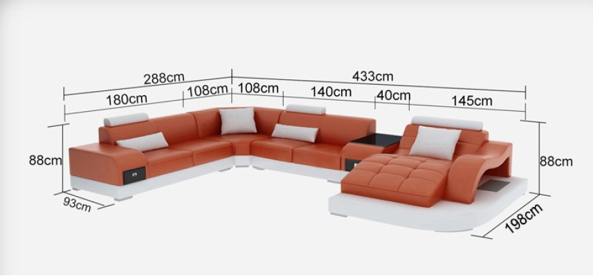 Leather Sofa with USB Modern Seat Couch Upholstery Design Corner Couches + Table + Light