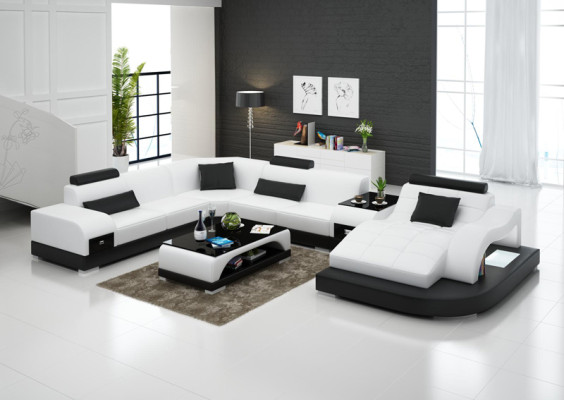 Leather Sofa Modern Seat Couch Design Upholstery Corner Couches Living landscape + Table