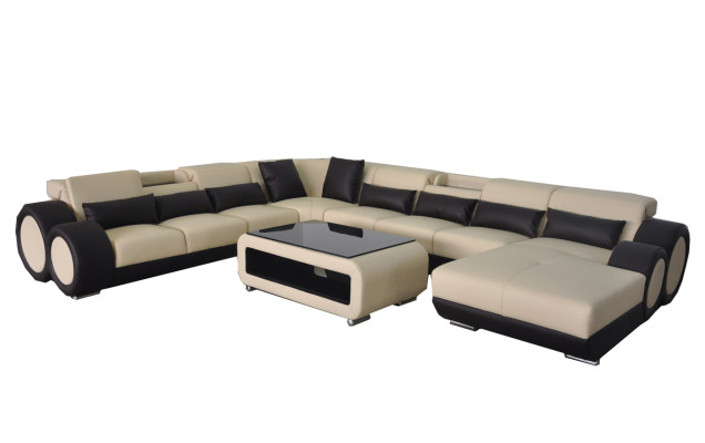 Leather sofa Living landscape Suite Design Modern Corner Sofa U-shape G8035+USB